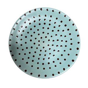 VTG MCM Kari Ceramics Teal Deco Plate Dot Design Handmade